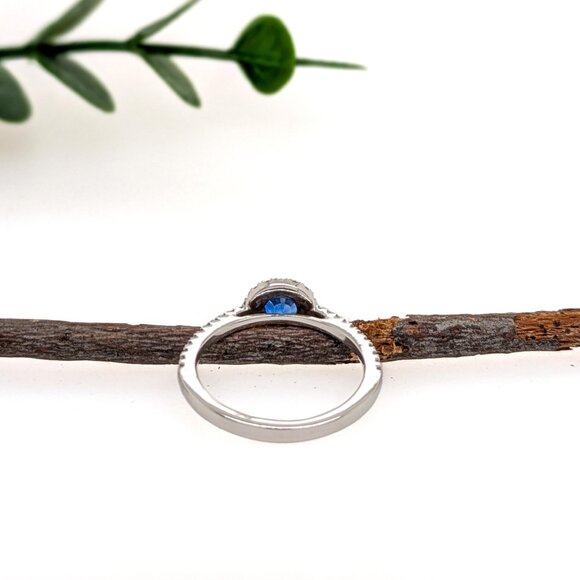 Blue Sapphire Ring in Solid 14K Gold with Natural Diamond Accents - Picture 6 of 7